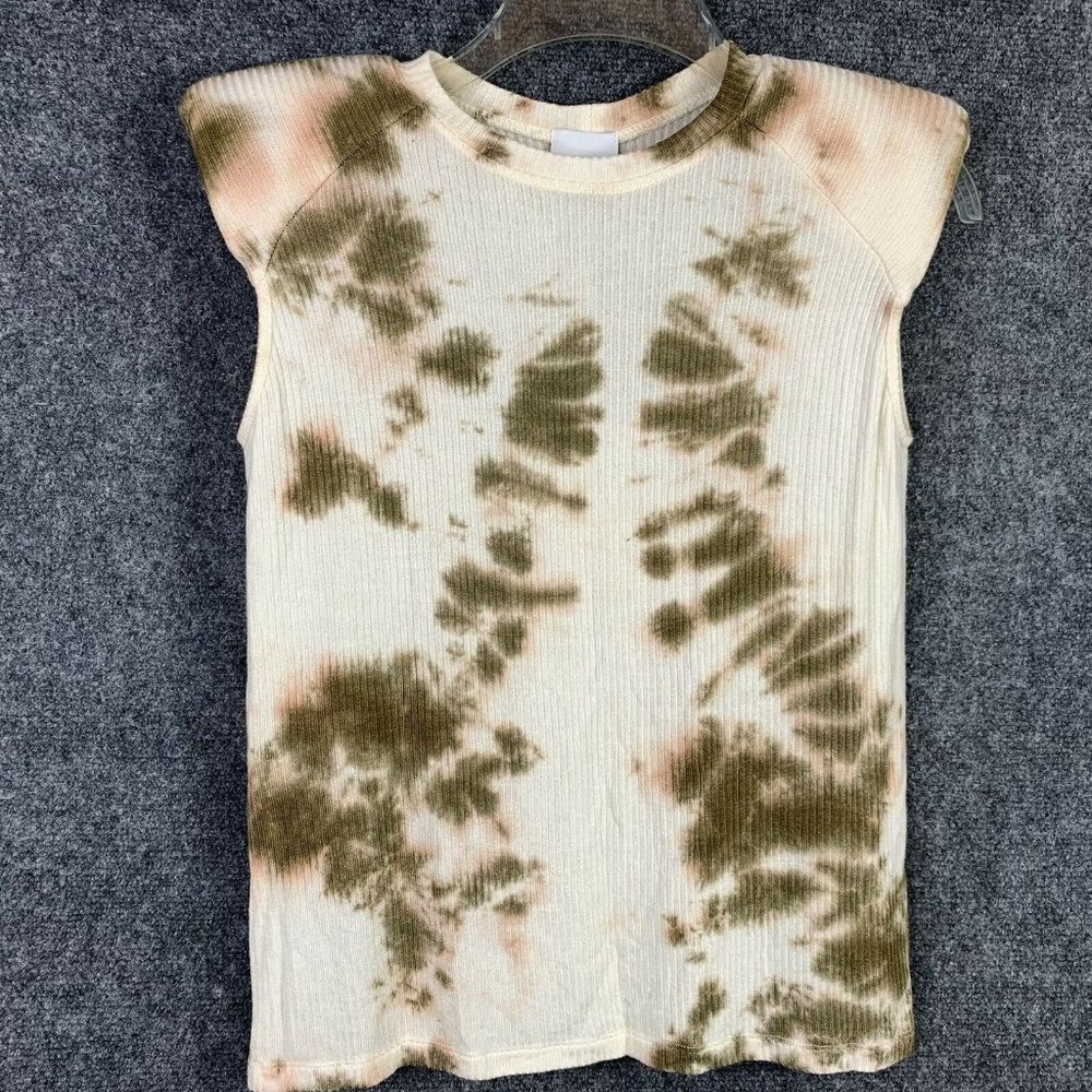 Sen Collection NWT Tie Dye Top Padded Statement Shoulder Cap Sleeve Stretch